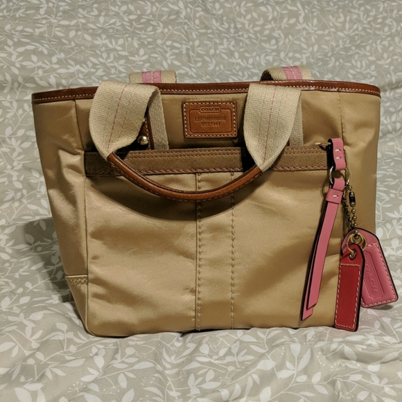 Coach Hampton A06M-126 gold nylon with pink accent - Picture 1 of 8